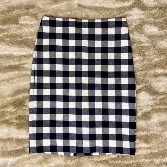 J. Crew Navy Buffalo Check Pencil Skirt - Picture 1 of 1